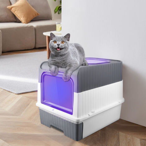 Bac à litière, Fonction de Stérilisation et de Désodorisation UV, Facile à Nettoyer, pour Chat jusqu'à 15KG, Gris (1/5)