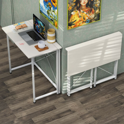 Skecten – Bureau pliable blanc pour petits espaces – Table d'ordinateur d'écriture peu encombrante – Assemblage rapide en 1 minute – Surface en aggloméré robuste