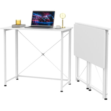 Bureau Pliable, Table Ordinateur Pliable, Bureau Pliable Petit Espace, Table Bureau Pliante pour la Maison et Le Bureau, 80x45x75cm, Blanc