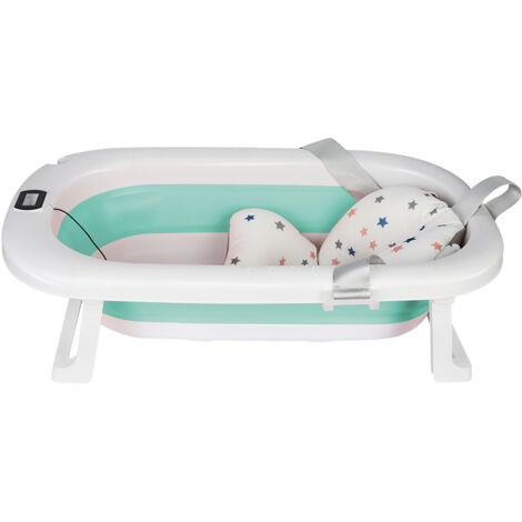 Baignoire Bébé Pliable Rose Avec Thermomètre Digital, Coussin & Prise Douche - 0 à 36 Mois
