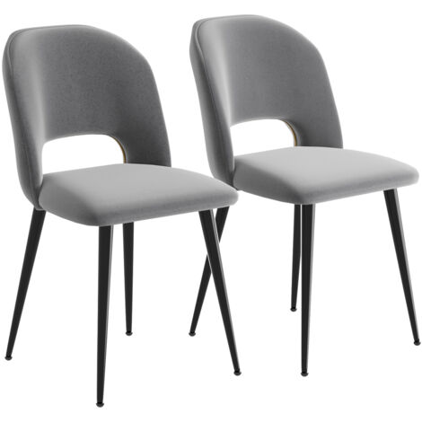 Lot de 2 Chaises de Salle à Manger, Chaises de Cuisine, Chaise de Salon, Chaise en Velours avec Dossier Découpé, Chaises Rembourrées pour Salle à Manger, Cuisine, Chambre, Réception, Gris (1/5)