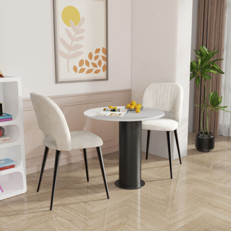 Lot de 2 chaises de salle à manger rembourrées en velous avec dossier et pieds en métal robuste pour salon et bureau blanc (1/5)