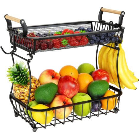 Corbeille à Fruits 2 Étages Blanche En Métal - Panier à Légumes Détachable Pour Cuisine - Range Fruits, Pain, Oignons - Design Élégant & Aéré