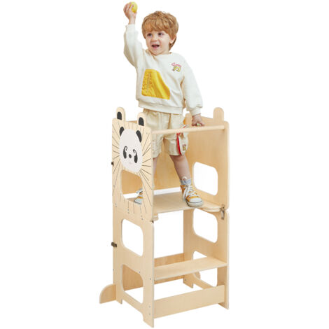 Tour d'observation Montessori pour Enfants - Aide à la Cuisine & Apprentissage - Transformable en Bureau - Design Élégant & Polyvalent - Panda