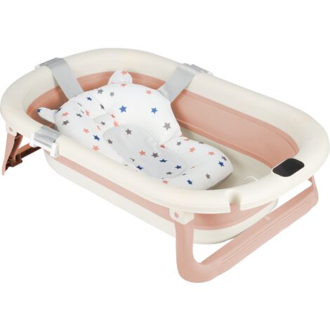 Baignoire Pliable Bébé, Avec Thermometre Digital, Coussin De Bain, Compacte Portable, Rose