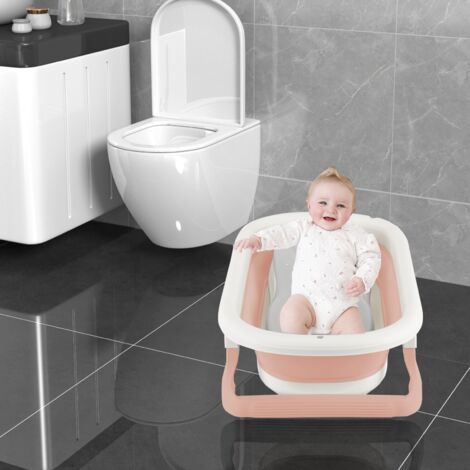 Baignoire Pliable Bébé Avec Tapis de Bain et Thermometre Digital - Pour 0 à 24 Mois Newborn Essentials (Rose)