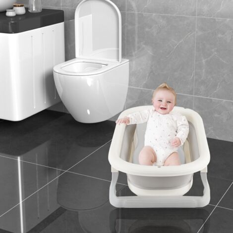 Baignoire Pliable Bébé Avec Tapis de Bain et Thermometre Digital - Pour 0 à 24 Mois Newborn Essentials (Gris)