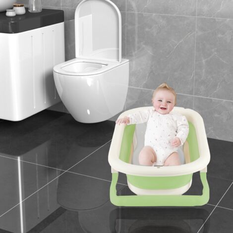 Baignoire Pliable Bébé Avec Tapis de Bain et Thermometre Digital - Pour 0 à 24 Mois Newborn Essentials (Vert)