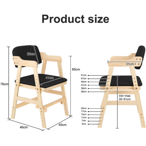 Chaise Haute Bébé Évolutive En Bois 6 Hauteurs - Chaise Réglable Stable Jusqu'à 90kg Avec Coussin, Pour Enfants Et Adultes