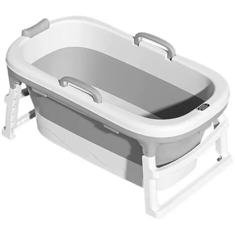 Baignoire Pliable pour 0 Mois-Adultes, Baignoire Portable avec Température, Bouchon de Vidange, Coffre de Rangement, Accoudoir, Gris