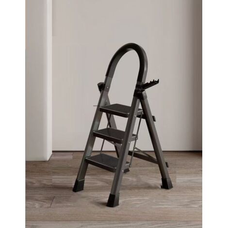Échelle, en Acier au Carbone, Escabeau, Pliable, Plateau à Outil, Pieds Antidérapants, Capacité de Charge 150 kg, 3 Marches, Noir