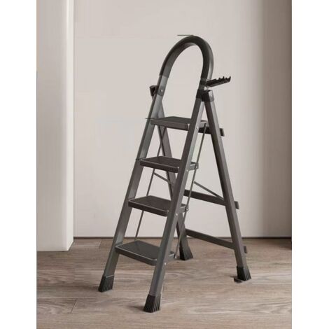 Échelle, en Acier au Carbone, Escabeau, Pliable, Plateau à Outil, Pieds Antidérapants, Capacité de Charge 150 kg, 4 Marches, Noir
