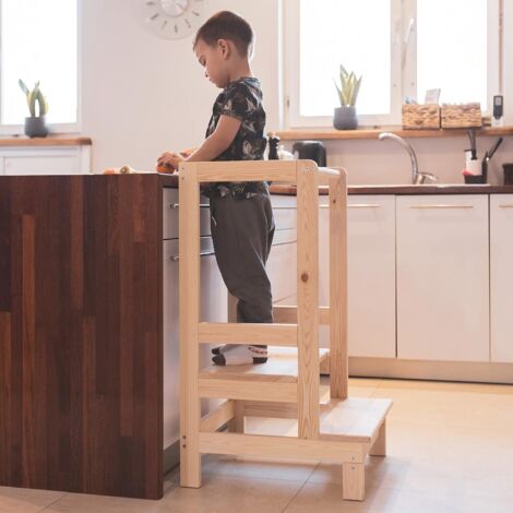 Skecten – Tour d'observation enfant Montessori – Réglable en hauteur – En bois naturel écologique – Charge maximale 60 kg – Sûr et sécurisé
