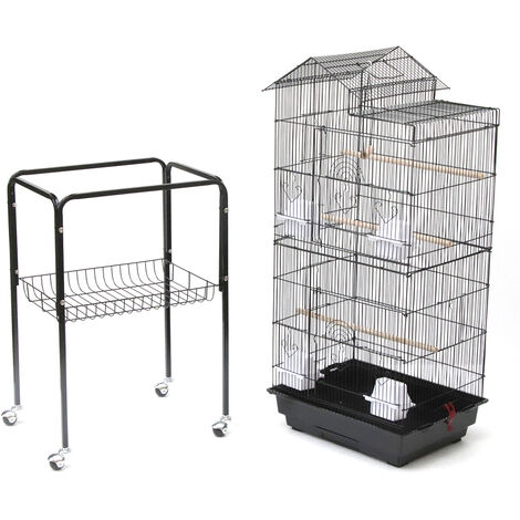 Pawhut Cage à oiseaux volière avec mangeoires perchoirs plateau excrément  amovible cage pour canaris perruches perroquets 46,5 x 35,5 x 92 cm noir