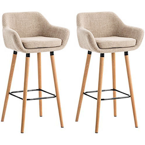 2 X Chaises de Bar avec Accoudoir Chaises de Comptoir Tabourets de Bar Sièges de Comptoir Chaises de Bistro Tabourets de Pub Tissu Beige (1/5)