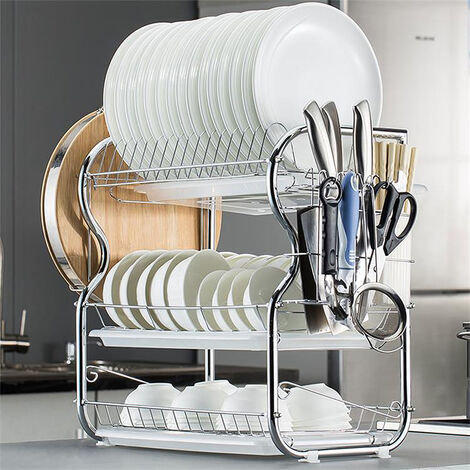 WENKO Egouttoir vaisselle inox, Egouttoir vaisselle cuisine avec plateau  amovible, aluminium inox - plastique, 46,5x13x31,5 cm, argent mat - noir