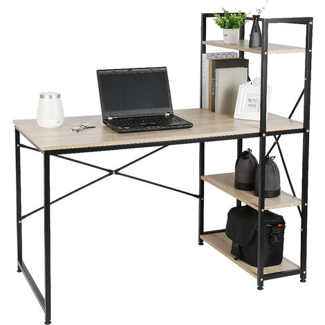 Bureau avec rangement et 2 tiroirs coiffeuse table d'ordinateur enfant  postes de travail informatiques en bois et métal, chêne - Conforama
