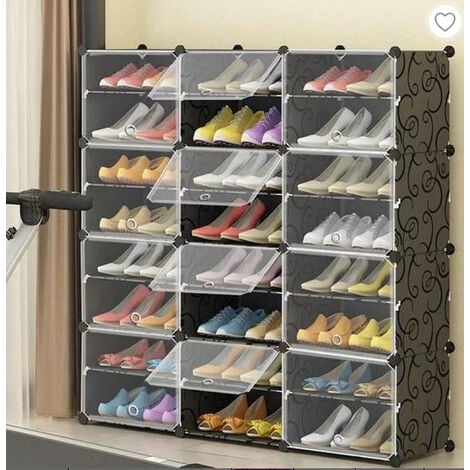 Placard à Chaussures - DIY Meuble Rangement Grande Capacité de 12 Cubes -  Noir
