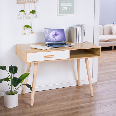 Bureau Informatique Table d'Ordinateur 110*75*50cm avec 1 Tiroir Style Moderne Couleur Bois Blanc
