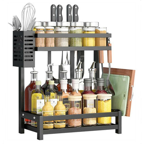 Skecten – Étagère à épices 2 niveaux 34 x 21 x 41.7 cm – Matériau robuste – Pour rangement optimisé des condiments en cuisine (1/6)