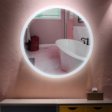 Miroir de salle de bain rond + bord biseauté poli + anti-buée - 60CM