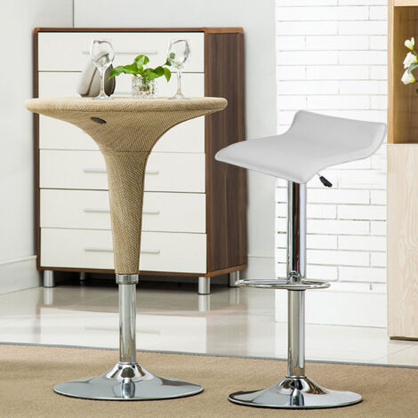 Lot De 2 Tabouret de Bar en Similicuir et Acier Chromé, Tabouret Réglable et Rotatif, Blanc (1/5)