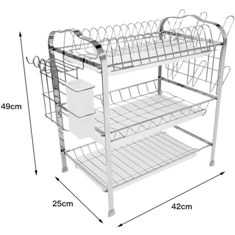 Égouttoir Vaisselle 3 Étages Égouttoir pour Couverts Porte-Séchoir Porte-Vaisselle en Acier Chromé - Type 2