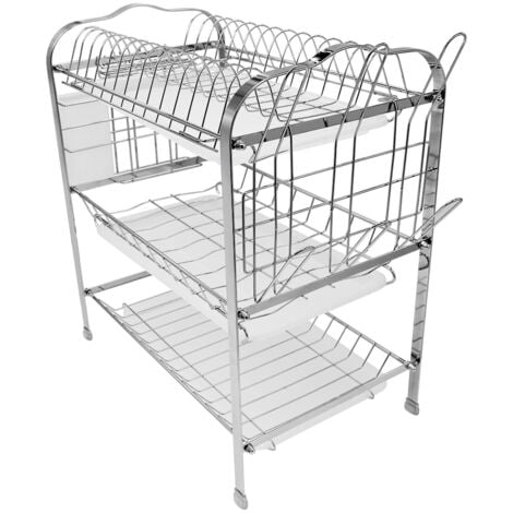 Égouttoir Vaisselle 3 Étages Égouttoir pour Couverts Porte-Séchoir Porte-Vaisselle en Acier Chromé - Type 2