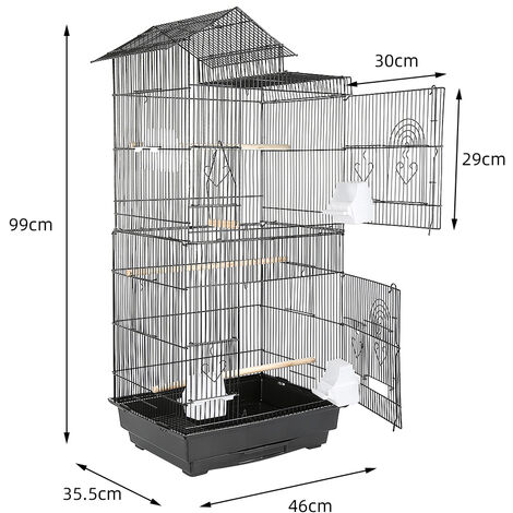 Cage à Oiseaux Poignée Portable 4 Mangeoires 3 Perchoirs Cage pour Perruche  Calopsitte Conure Pinson Canaris