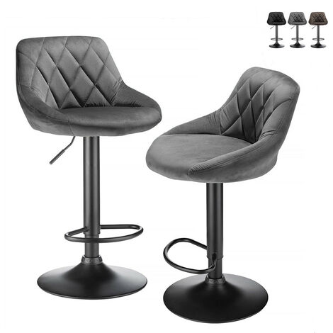Lot de 2 Tabouret de Bar avec Dossier et Repose-Pied, Hauteur Réglable, Siège en Velours, Gris (1/5)