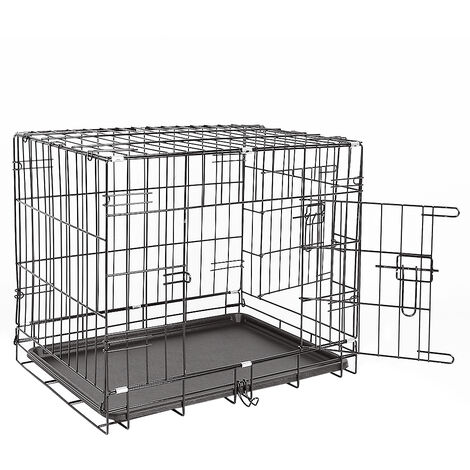 Relaxdays Cage pour Chien Pliante Boîte Transport Voiture Box pour Chiot 2  Portes Bac Fond Box Grillage Métal L Noir