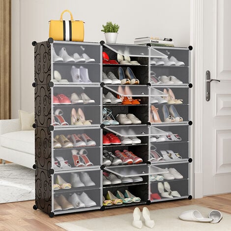 Skecten Armoire Penderie de Chambre - Étagère à Chaussures - DIY Meuble  Rangement Grande Capacité de 12 Cubes - Noir