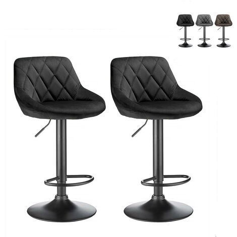 Tabourets de Bar, Lot de 2 Chaises Haute, Siège pour Cuisine, avec Structure Métal, Revêtement Velours, Repose-Pieds, Hauteur Réglable, Facile à Assembler, Rétro, Noir (1/5)
