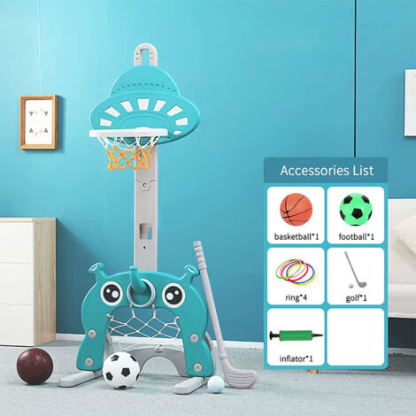 Panier De Basket 3 En 1 Pour Enfants Réglable En Hauteur (64-106 Cm) - Avec Football Et Jeu De Lancer - 4