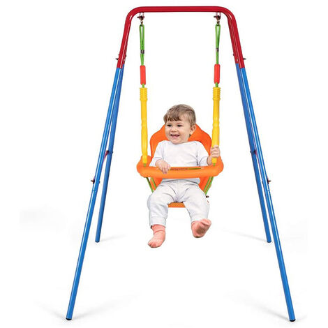 Balançoire avec Portique pour Enfants, Swing avec Siège, Dossier, Accoudoir et Ceinture Sécurité 1-3 Ans Charge Max 25 KG (1/5)
