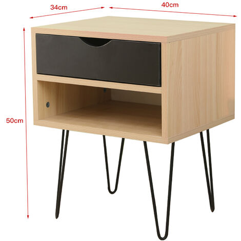 Table De Chevet Industrielle En Bois De Teak Recyclé - Colorée - Porte + Tiroir - H60cm