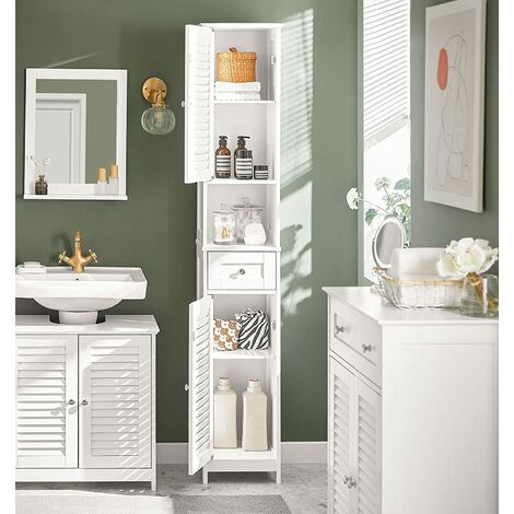 Meuble Colonne de Salle de Bain Blanc Armoire Haute H170 CM Meuble de rangement