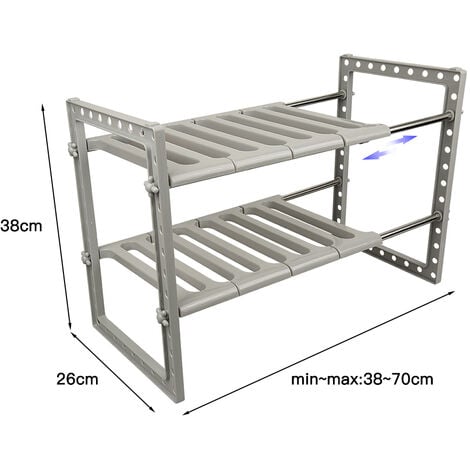Organiseur extensible sous l'évier, multifonctionnel à 2 étages pour cuisine, salle de bain, étagère réglable avec 8 panneaux amovibles, gris