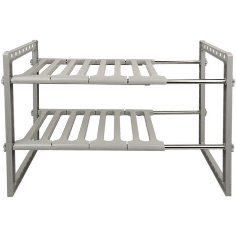 Organiseur extensible sous l'évier, multifonctionnel à 2 étages pour cuisine, salle de bain, étagère réglable avec 8 panneaux amovibles, gris