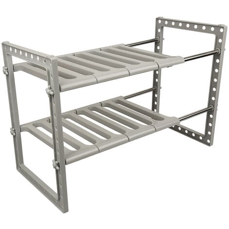 Organiseur extensible sous l'évier, multifonctionnel à 2 étages pour cuisine, salle de bain, étagère réglable avec 8 panneaux amovibles, gris