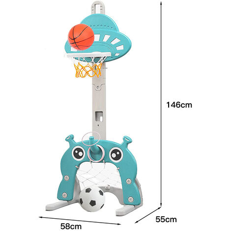 Panier De Basket Enfant AIYAPLAY 5 En 1 Hauteur Réglable 96-130 Cm - Dinosaure, Avec Balles, Golf, Lasso | Jeu D'Intérieur 3-6 Ans