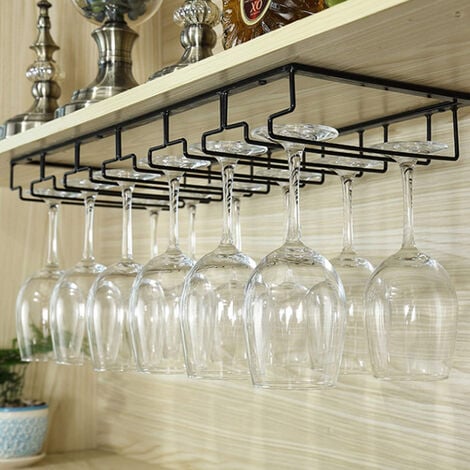 Porte-Verres Suspendu, En Métal Porte-Verres à Vin, 5 Rangées de Supports, Convient pour 12-18 Verres à Vin en Verre, 60 x 22.5 x 5.5cm, Noir