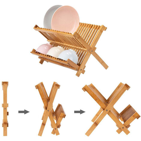 Égouttoir à vaisselle et couverts pliable en bambou 42*26.5*35cm (1/5)