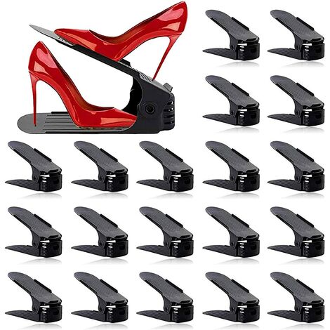 HENGMEI Lot De 30 Organisateurs Chaussures Réglables – Empileurs Économie D'Espace, Hauteur Ajustable 9-16 Cm, Antidérapants, Noir
