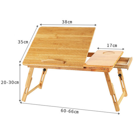 Bureau Portable Bambou Pour Ordinateur - Table Pliante Réglable Hauteur Et Angle - Pour Canapé, Lit Ou Bureau