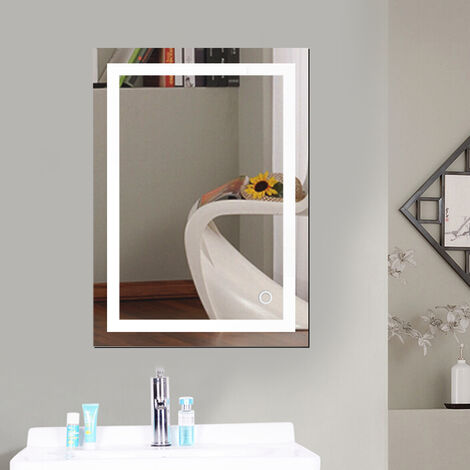 Miroir lumineux LED salle de bain - 22W - 50x70cm - Blanc froid - Étanche -  Verre et aluminium