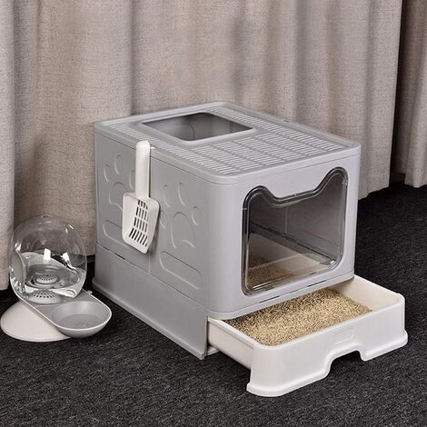 Skecten – Bac à litière chat XXL – Maison de toilette fermée avec tiroir et filtre anti-odeur – Dimensions 51 x 41 x 38 cm – Polypropylène haute densité