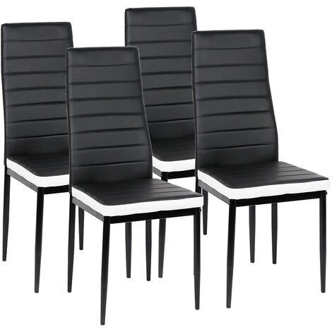 Lot de 4 chaises de salle à manger en cuir simili pour salon restaurant hôtel noir et blanc 424898cm (1/5)