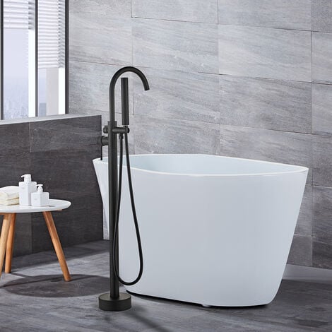 Robinet de Baignoire Ilot sur Pied pour Salle de Bain Verticale avec Douchette Noir