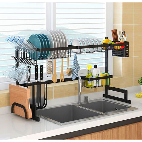Égouttoir à Vaisselle pour l'évier de Cuisine 2 Niveaux en Acier Inoxydable Noir (1/5)
